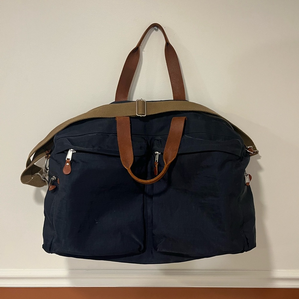 J. Crew Navy and Brown Duffel Bag